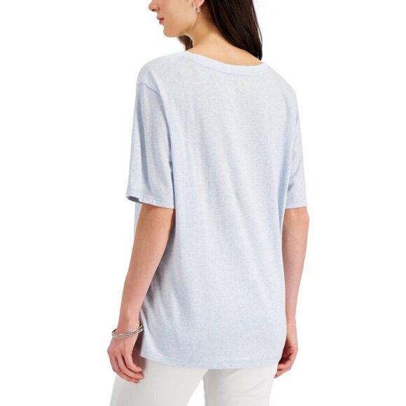 COPY - Style & Co. Women's Cotton Oversized Light Blue V-Neck T-Shirt Size M NWT - Picture 3 of 5